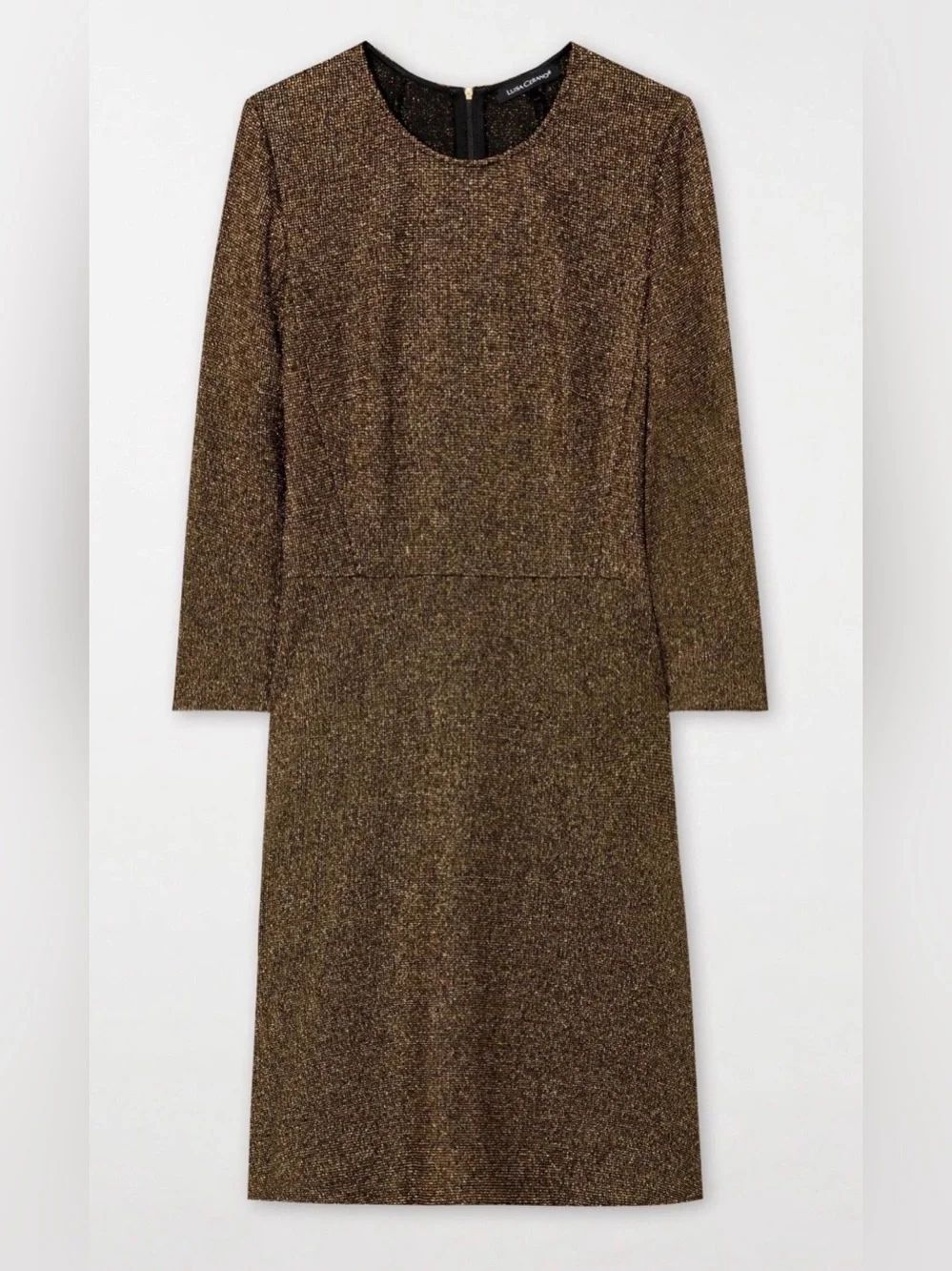 NWT Louisa Cerrano Metallic Bronze Long Sleeve A-Line Dress $695